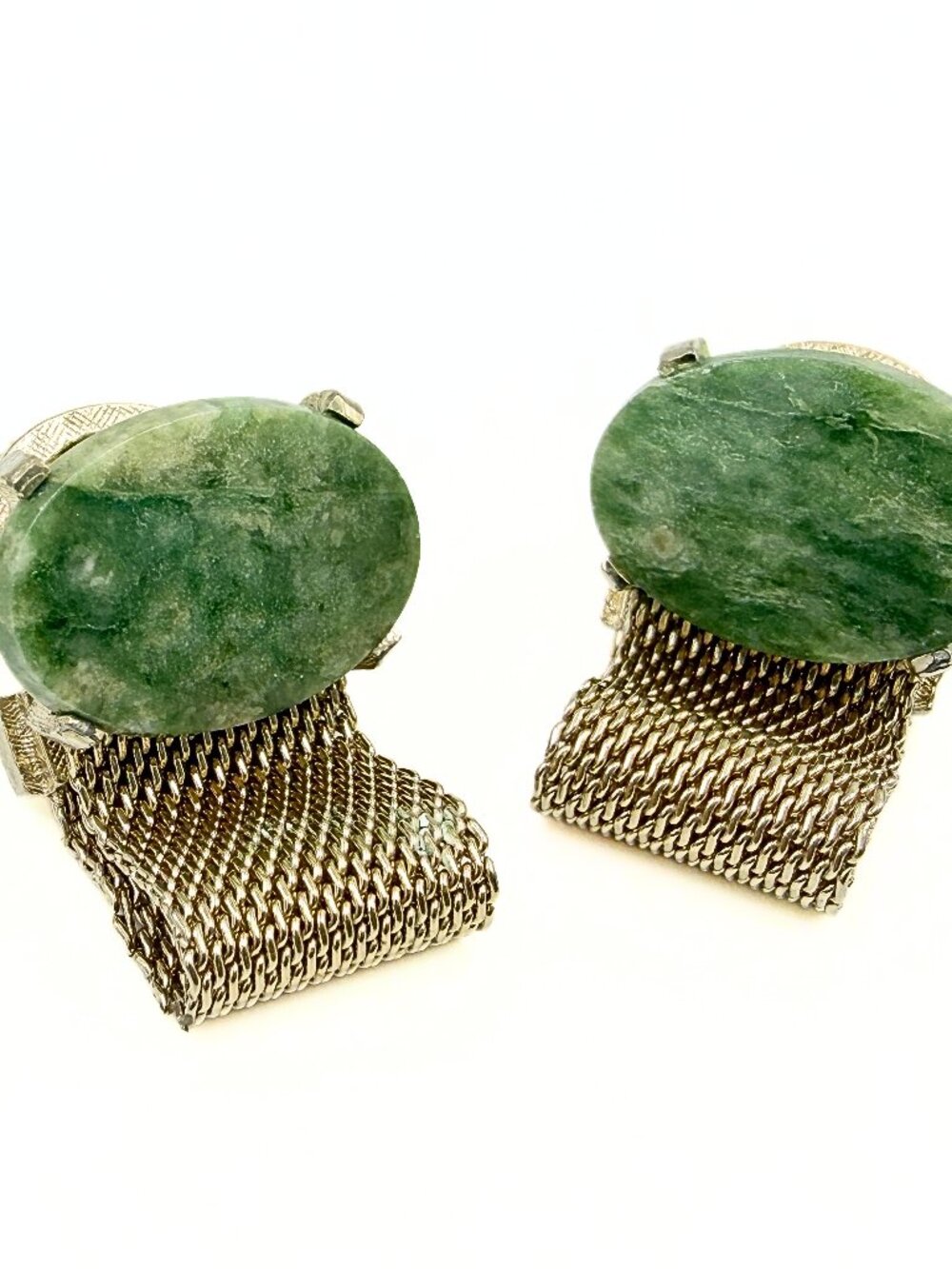 Contemporary Dante Signed Nephrite Jade Gold Plated Oval Cab  Cufflinks